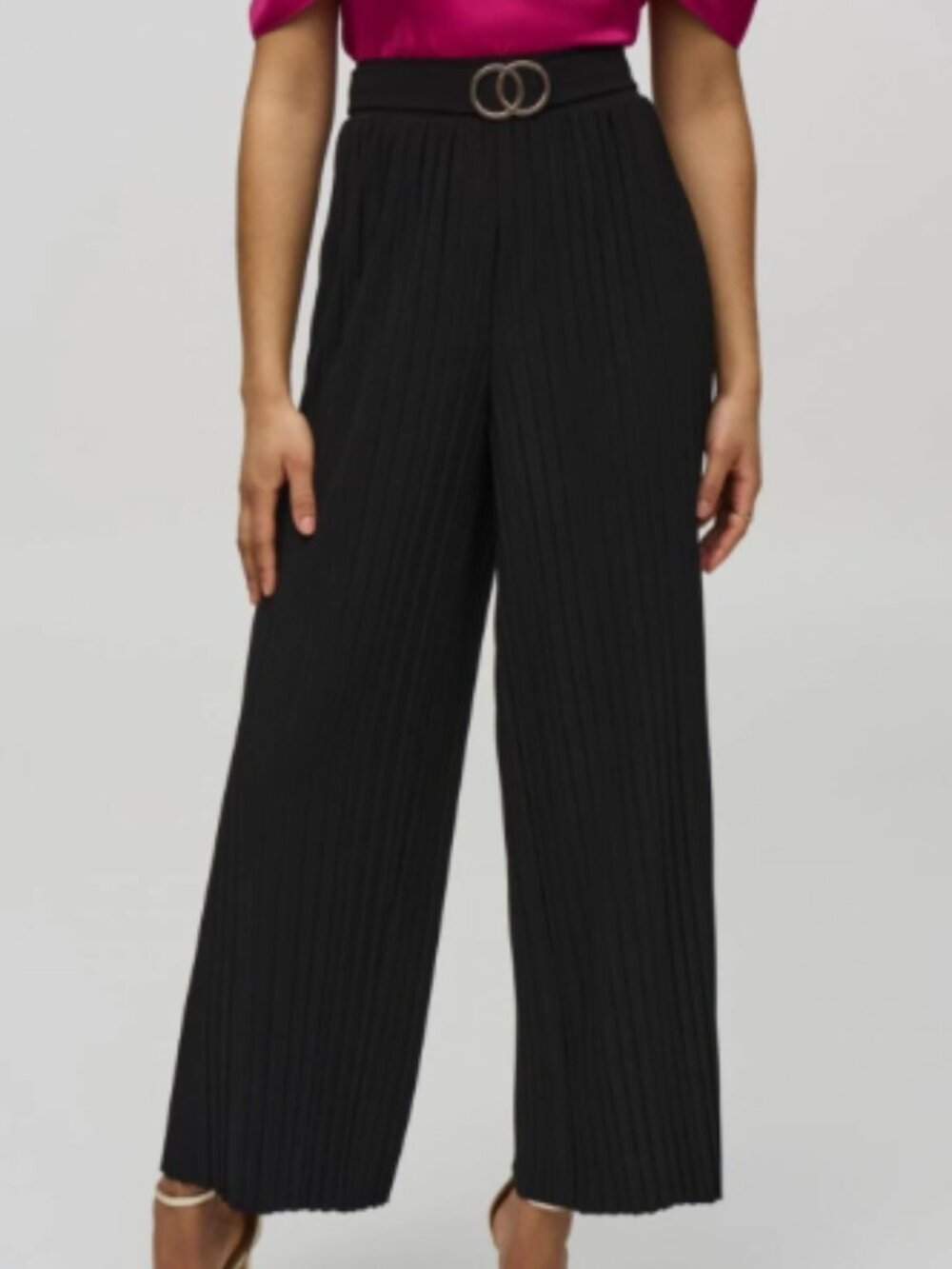 NWT! Joseph Ribkoff Black Pleated Pull On Wide-Leg Pants Size 10